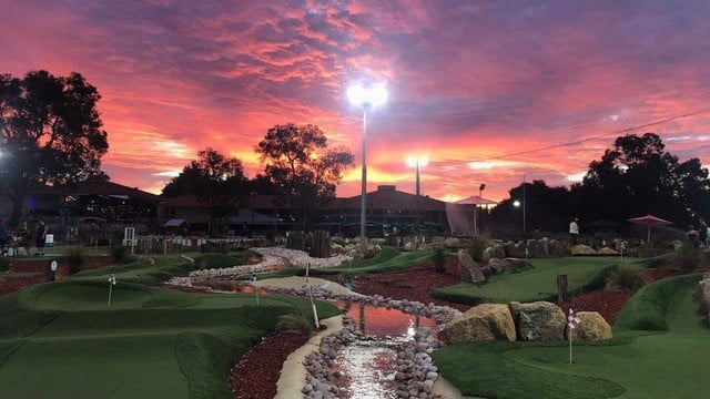 mini golf course sunset